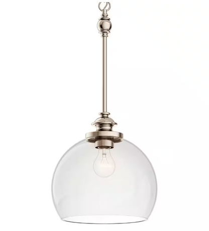 KICHLER Lecelles 1-Light Polished Nickel Traditional Globe Kitchen Pendant Hanging Light with Clear Glass Shade