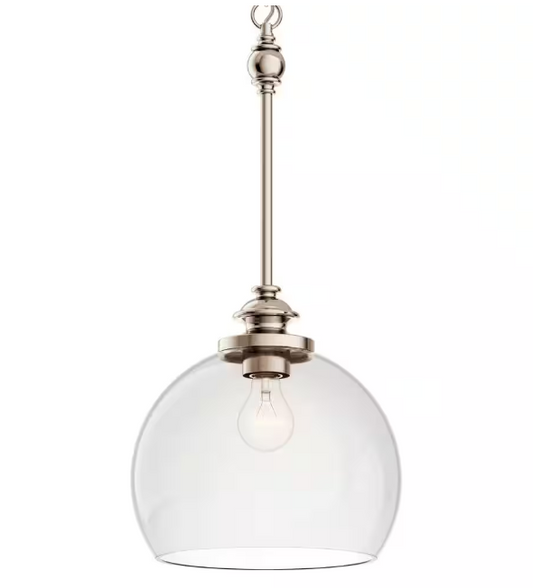 KICHLER Lecelles 1-Light Polished Nickel Traditional Globe Kitchen Pendant Hanging Light with Clear Glass Shade