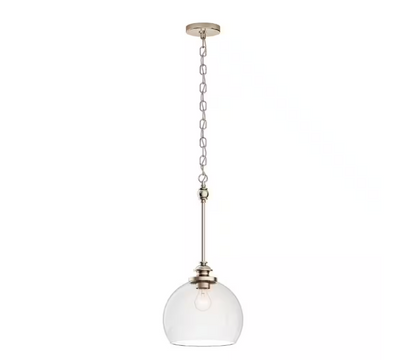 KICHLER Lecelles 1-Light Polished Nickel Traditional Globe Kitchen Pendant Hanging Light with Clear Glass Shade