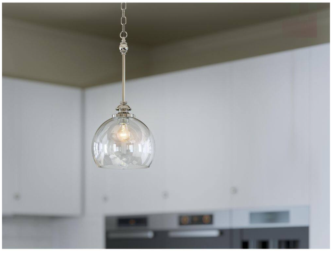 KICHLER Lecelles 1-Light Polished Nickel Traditional Globe Kitchen Pendant Hanging Light with Clear Glass Shade
