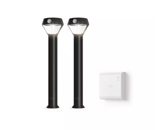 Ring Smart Lighting Motion Activated Outdoor Solar Integrated LED Black Pathlight with Smart Lighting Bridge (2-Pack)