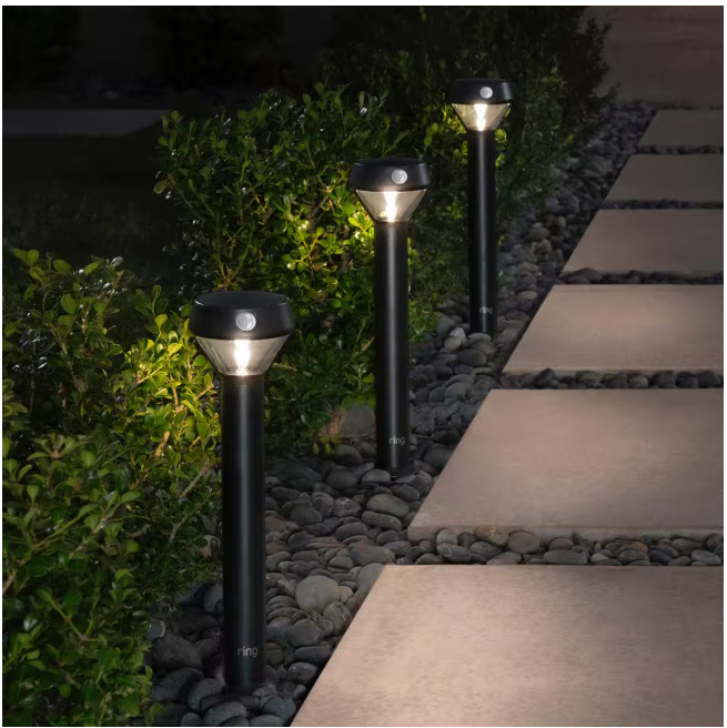 Ring Smart Lighting Motion Activated Outdoor Solar Integrated LED Black Pathlight with Smart Lighting Bridge (2-Pack)