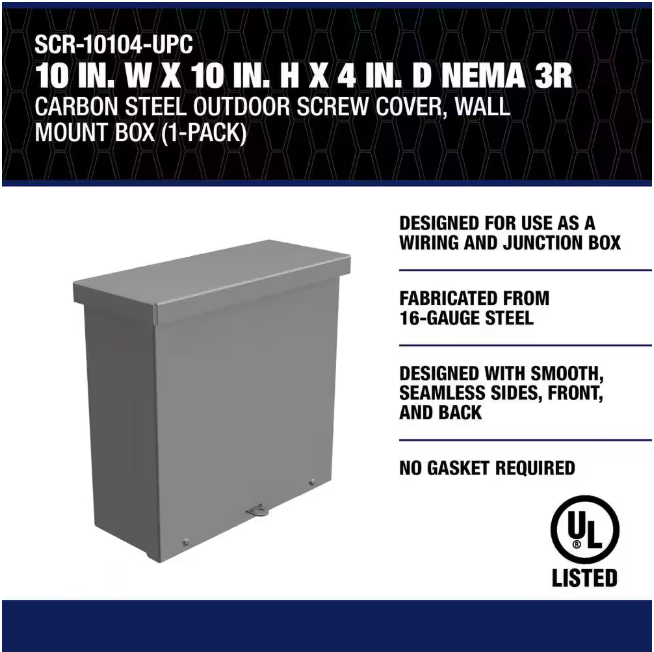 Southwire N3R 10 in. 4 in. D x W x 10 in. H Carbon Steel Gray Screw-Cover Wall Mount Box