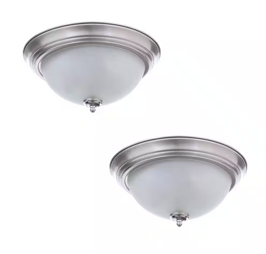 Commercial Electric 11 in. 1-Light Brushed Nickel Flush Mount with Frosted Glass Shade (2-Pack)