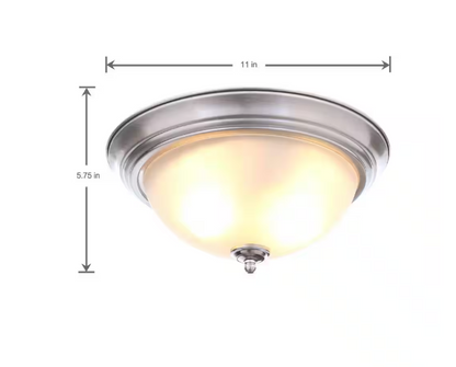 Commercial Electric 11 in. 1-Light Brushed Nickel Flush Mount with Frosted Glass Shade (2-Pack)