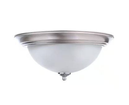 Commercial Electric 11 in. 1-Light Brushed Nickel Flush Mount with Frosted Glass Shade (2-Pack)