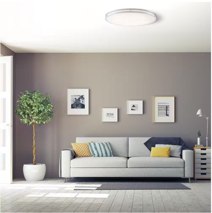 Commercial Electric Commercial Electric 32 in. Modern Brushed Nickel Dimmable Integrated LED Flush Mount Ceiling Light