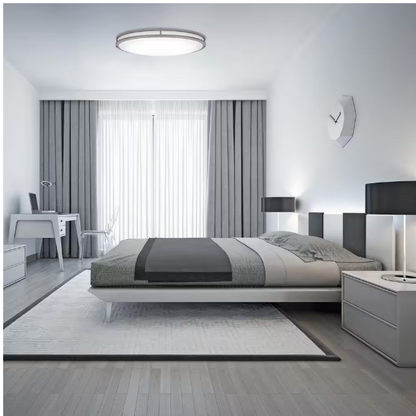 Commercial Electric Commercial Electric 32 in. Modern Brushed Nickel Dimmable Integrated LED Flush Mount Ceiling Light
