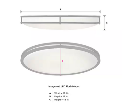 Commercial Electric Commercial Electric 32 in. Modern Brushed Nickel Dimmable Integrated LED Flush Mount Ceiling Light