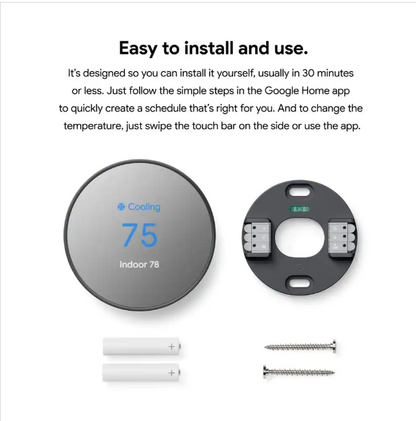 Google Nest Thermostat - Smart Programmable Wi-Fi Thermostat - Charcoal