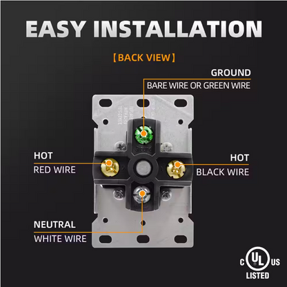 ELEGRP 50 Amp 125/250V  NEMA 14-50R Flush Mount Power Outlet  Straight Blade Range and Dryer Outlet Grounding  Black 2106S