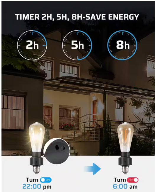 Dewenwils 100-Watt LED/CFL/Halogen/Incandescent Screw-In Dusk to Dawn Light Control Sensor Socket with Timer, Black (2-Pack)