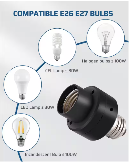 Dewenwils 100-Watt LED/CFL/Halogen/Incandescent Screw-In Dusk to Dawn Light Control Sensor Socket with Timer, Black (2-Pack)