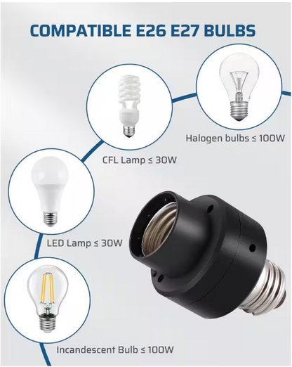 Dewenwils 100-Watt LED/CFL/Halogen/Incandescent Screw-In Dusk to Dawn Light Control Sensor Socket with Timer, Black (2-Pack)