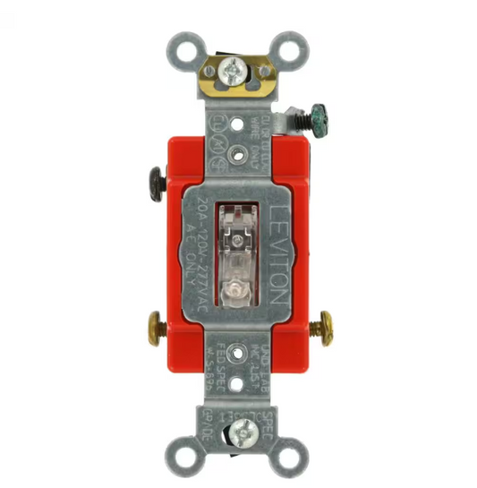 Leviton 20 Amp Industrial Grade Heavy Duty 3-Way Lighted Handle Toggle Switch, Clear 1223-LHC