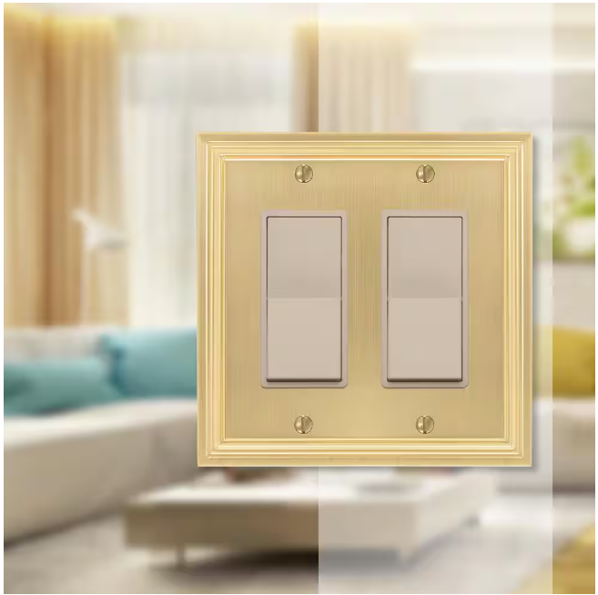 AMERELLE Hallcrest 2 Gang Rocker Metal Wall Plate - Satin Brass