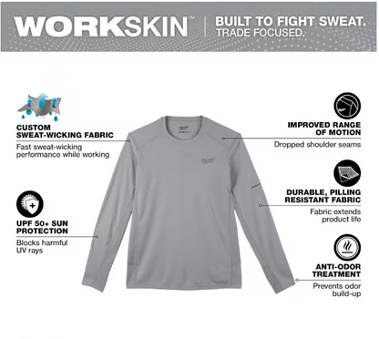 Milwaukee Men's Work Skin 2XL Gray Light Weight Performance Long-Sleeve T-Shirt
