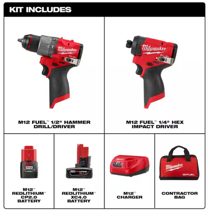 Milwaukee 3497-22 Cordless Hammer Drill/Impact Driver Combo Kit w/ Batteries NEW