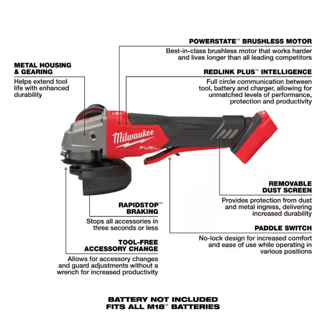 Milwaukee 2888-20 18V Cordless 4.5"/5" Grinder w/ Variable Speed (Tool Only)