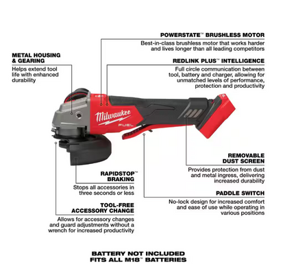 Milwaukee 2888-20 18V Cordless 4.5"/5" Grinder w/ Variable Speed (Tool Only)