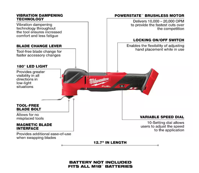 Milwaukee M18 FUEL 18V Lithium-Ion Cordless Brushless Oscillating Multi-Tool (Tool-Only)