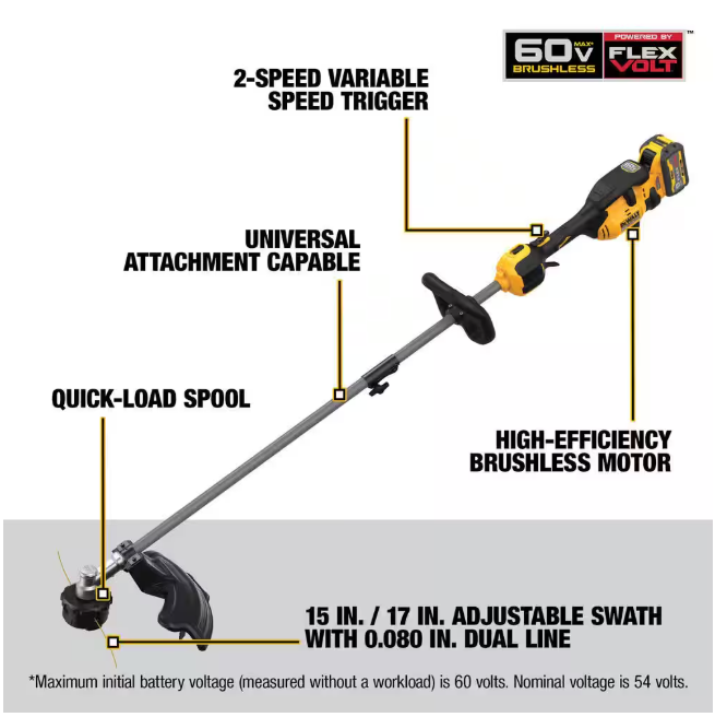 DEWALT FLEXVOLT 60V MAX 17 in. Cordless Battery Powered Attachment Capable Trimmer Kit with Charger