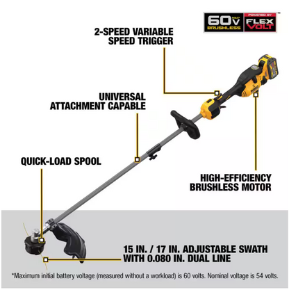 DEWALT FLEXVOLT 60V MAX 17 in. Cordless Battery Powered Attachment Capable Trimmer Kit with Charger