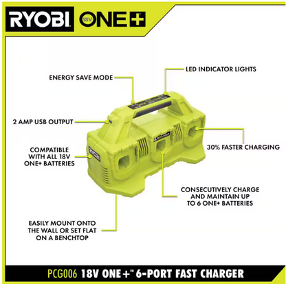RYOBI ONE+ 18V 6-Port Fast Charger