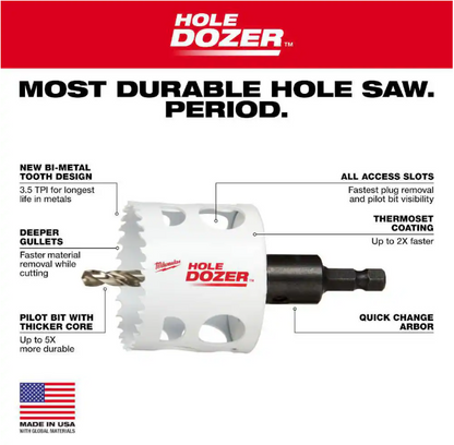 Milwaukee 1-1/4 in. Hole Dozer Bi-Metal Hole Saw with 3/8 in. Arbor & Pilot Bit