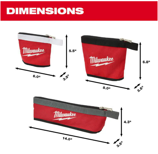 Milwaukee 14 in., 8 in. and 6 in. Multi-Size Zipper Tool Bags in Red (3-Pack)