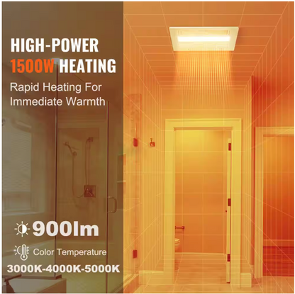 SKYSHALO 110 CFM Bathroom Exhaust Fan 1500-Watt Heating Energy-Saving Bathroom Ceiling Fan, Low Noise Operation, Energy-Saving