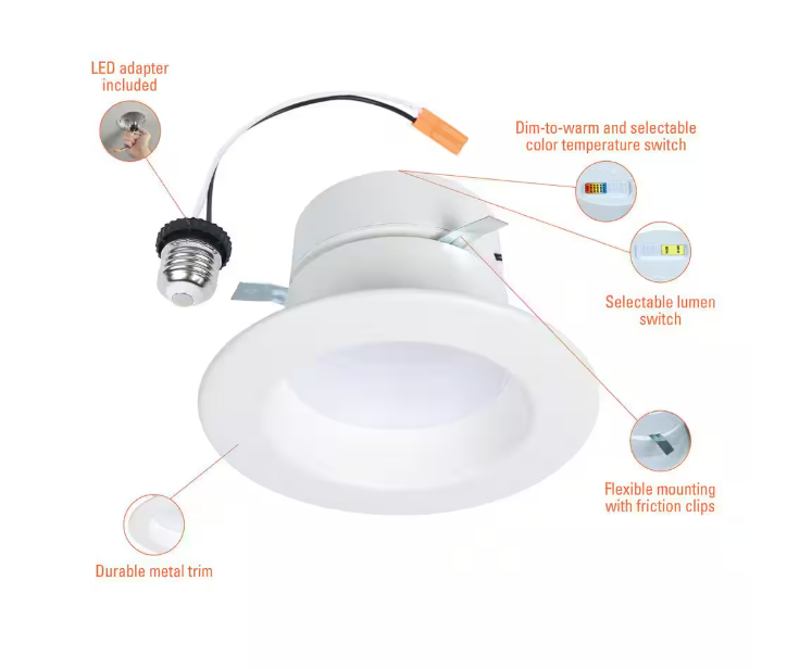 HALO RL4 Series 4-inch recessed LED retrofit module Selectable CCT and Lumens, Integrated LED Matte white