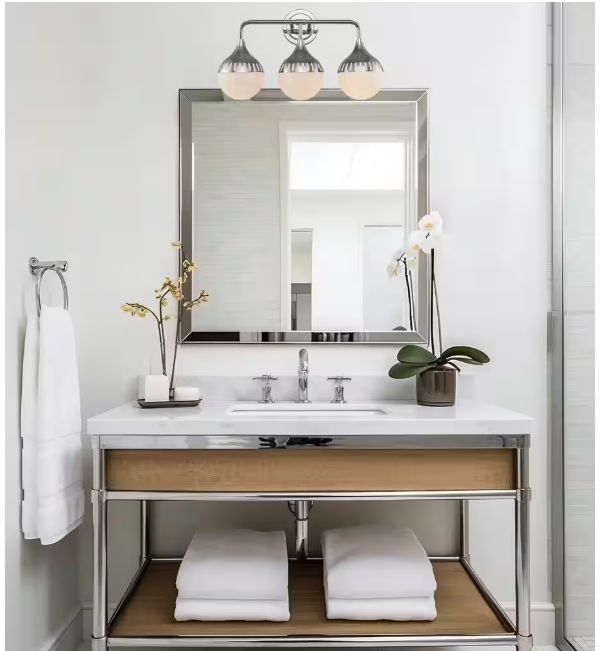Monteaux Lighting 3-Light Chrome Bathroom Vanity Light Fixture with Opal Glass Shades