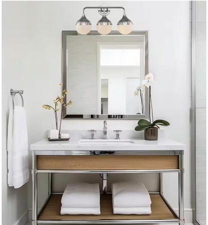Monteaux Lighting 3-Light Chrome Bathroom Vanity Light Fixture with Opal Glass Shades