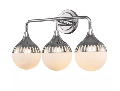 Monteaux Lighting 3-Light Chrome Bathroom Vanity Light Fixture with Opal Glass Shades