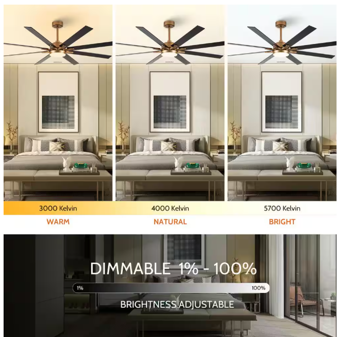 matrix decor 65 in. LED Indoor Gold DC Motor Ceiling Fan with Light and Remote Control, Reversible Blades