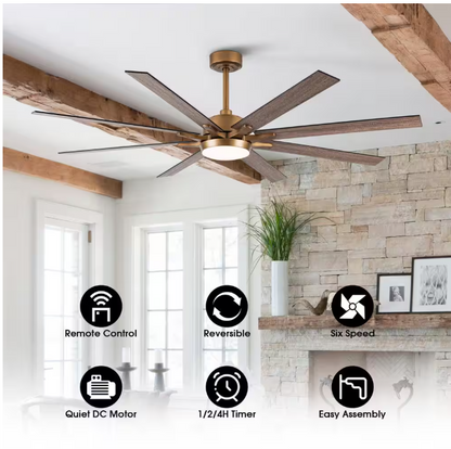 matrix decor 65 in. LED Indoor Gold DC Motor Ceiling Fan with Light and Remote Control, Reversible Blades