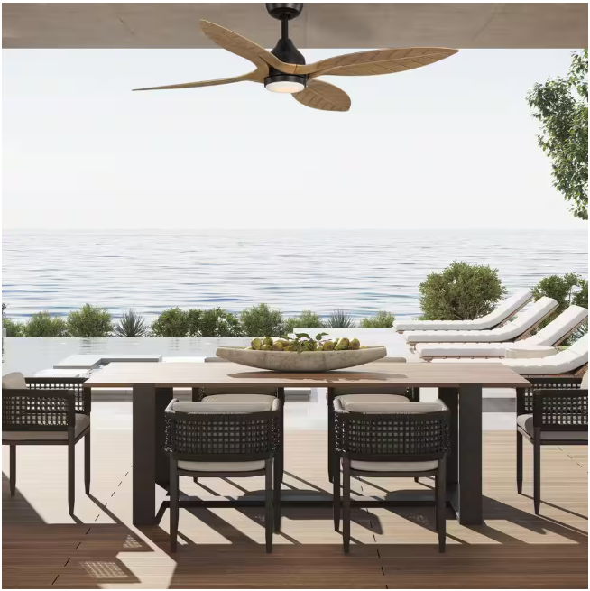 Hampton Bay Melba 54 in. Indoor/Outdoor Matte Black Ceiling Fan with Remote and White Color Changing Integrated LED