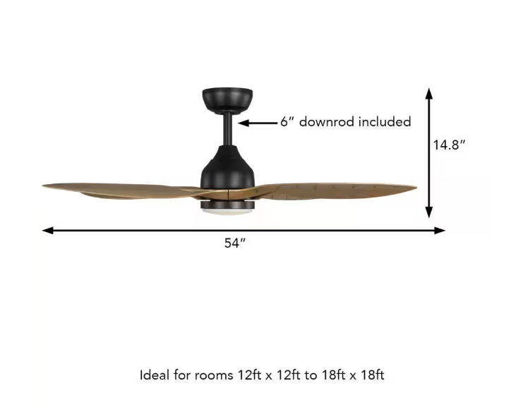 Hampton Bay Melba 54 in. Indoor/Outdoor Matte Black Ceiling Fan with Remote and White Color Changing Integrated LED