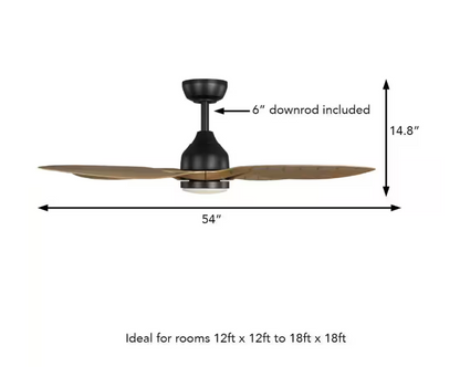 Hampton Bay Melba 54 in. Indoor/Outdoor Matte Black Ceiling Fan with Remote and White Color Changing Integrated LED
