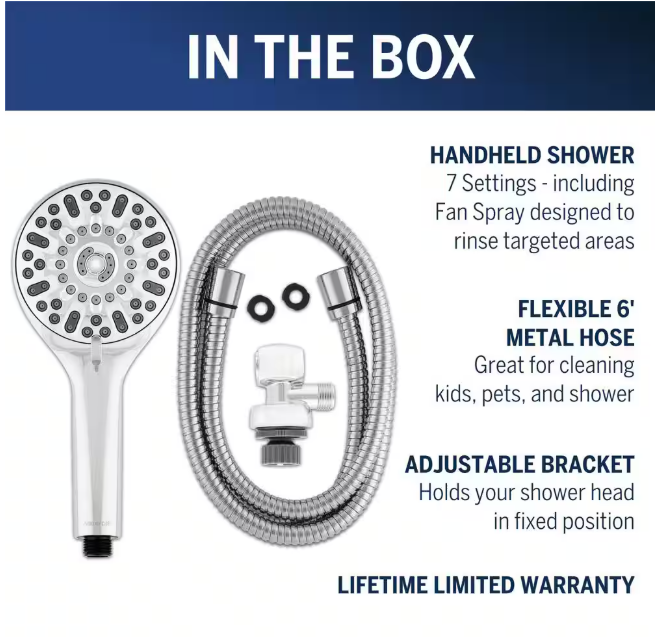 Waterpik 7-Spray Patterns with 1.8 GPM 4.75 in. Wall Mount Adjustable Handheld Shower Head in Chrome