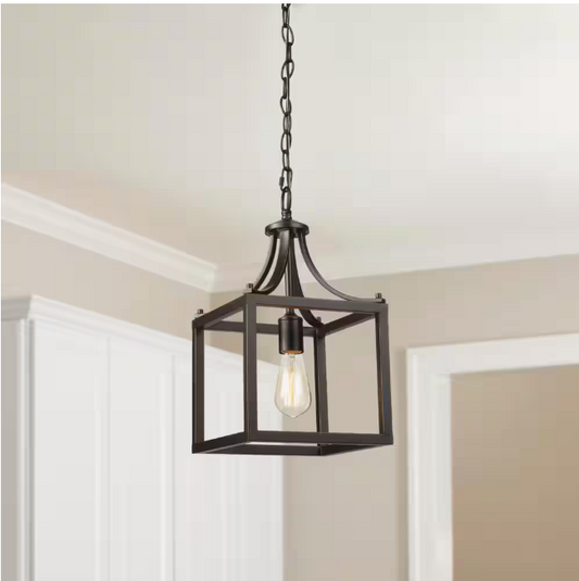 Hampton Bay Boswell Quarter 9-1/2 in. 1-Light Distressed Black Farmhouse Mini-Pendant Kitchen Light
