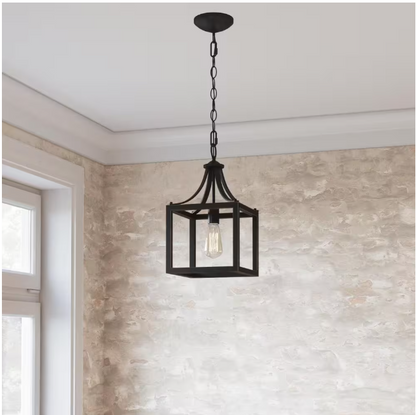 Hampton Bay Boswell Quarter 9-1/2 in. 1-Light Distressed Black Farmhouse Mini-Pendant Kitchen Light