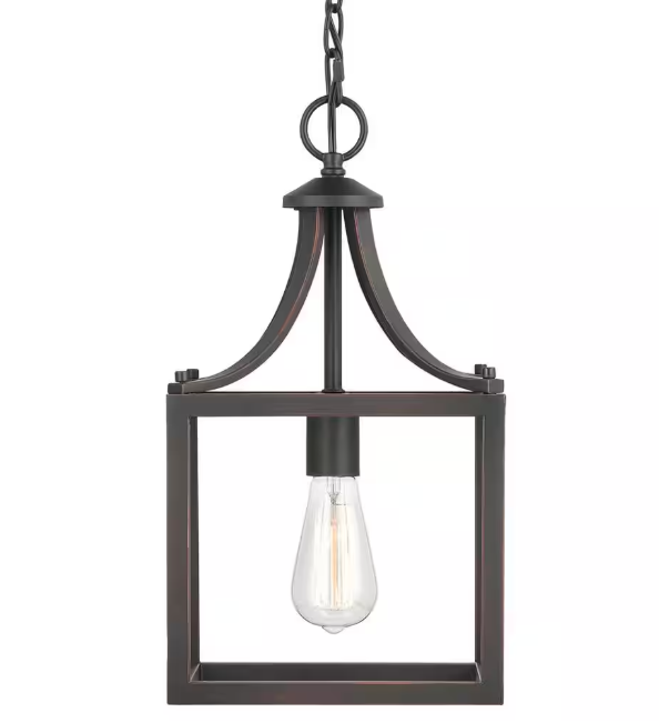 Hampton Bay Boswell Quarter 9-1/2 in. 1-Light Distressed Black Farmhouse Mini-Pendant Kitchen Light