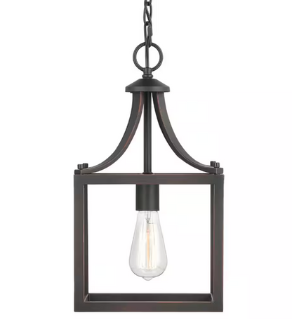 Hampton Bay Boswell Quarter 9-1/2 in. 1-Light Distressed Black Farmhouse Mini-Pendant Kitchen Light