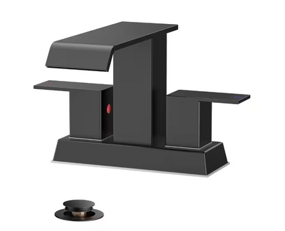 FURUISI 4 in. Centerset Double Handle Low Arc Bathroom Faucet with Pop-up Drain Kit Included in Matte Black