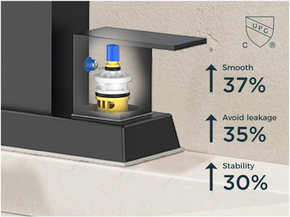 FURUISI 4 in. Centerset Double Handle Low Arc Bathroom Faucet with Pop-up Drain Kit Included in Matte Black