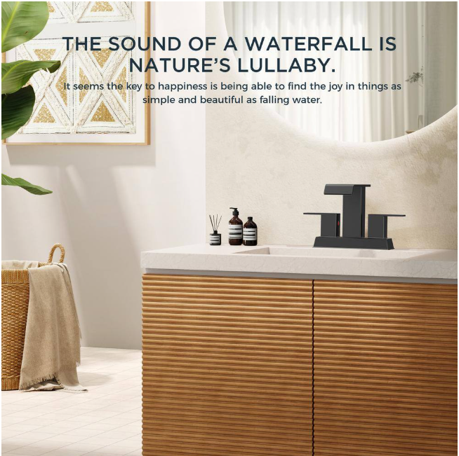 FURUISI 4 in. Centerset Double Handle Low Arc Bathroom Faucet with Pop-up Drain Kit Included in Matte Black