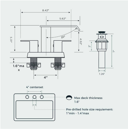 FURUISI 4 in. Centerset Double Handle Low Arc Bathroom Faucet with Pop-up Drain Kit Included in Matte Black