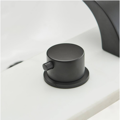 BWE 8 in. Widespread Waterfall Double Handle Three Holes Bathroom Faucet With Led Light in Matte Black